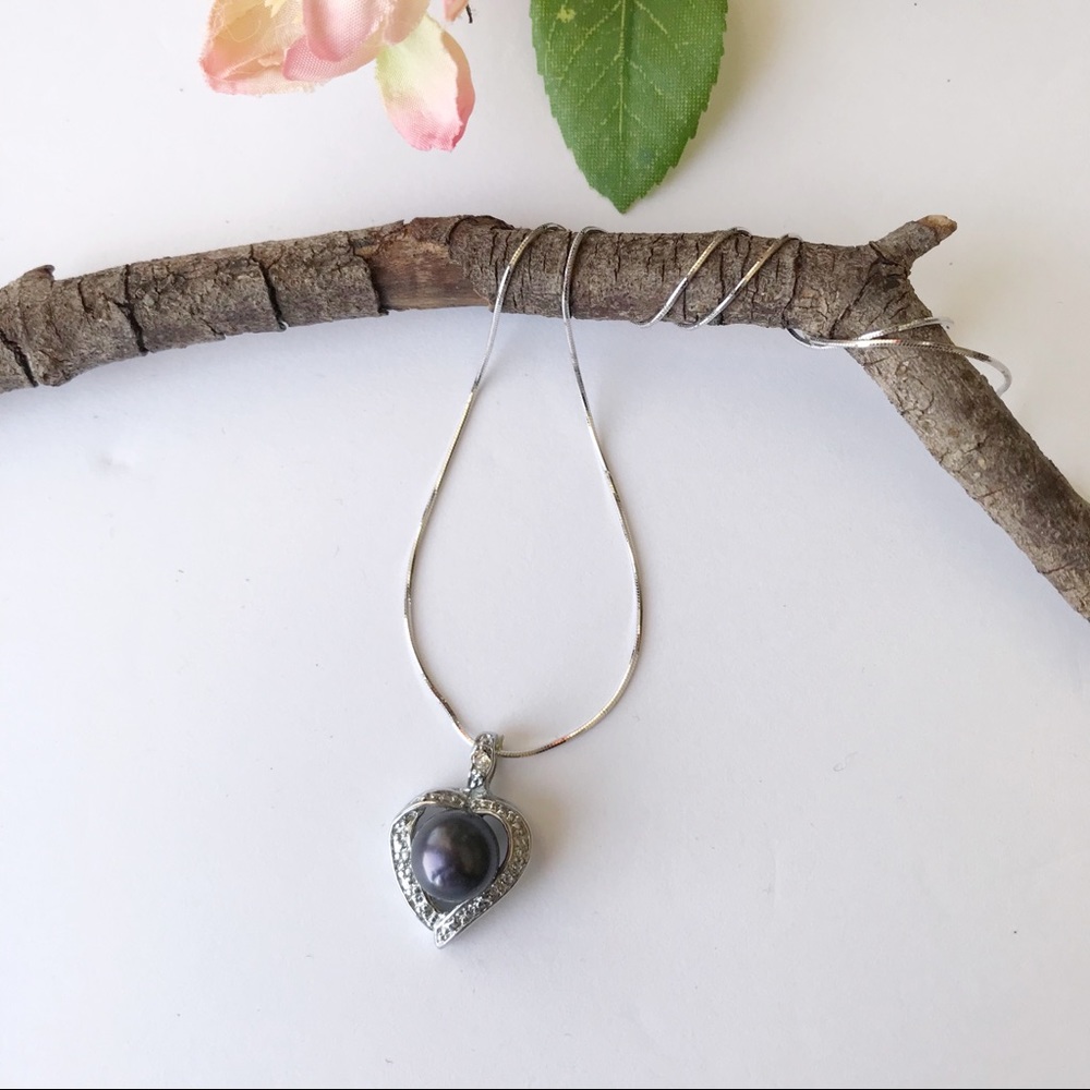 Tahitian pearl seton silver heart 10 in necklace
